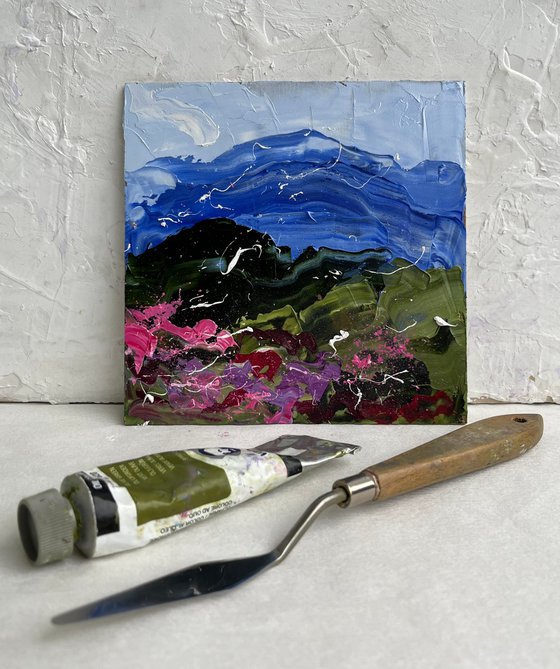 Appalachian Painting Mountains Original Art Landscape Oil Impasto Small Artwork Home Wall Art 6 by 6" by Halyna Kirichenko