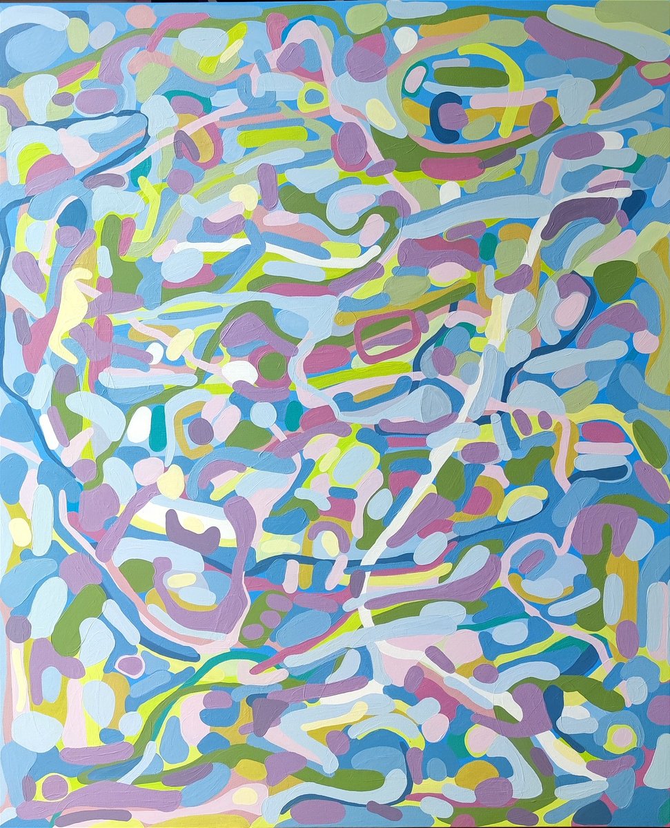 Abstract Oil Painting By Chrissy Guest, 39 X 47, Close Encounters, Original Artwork