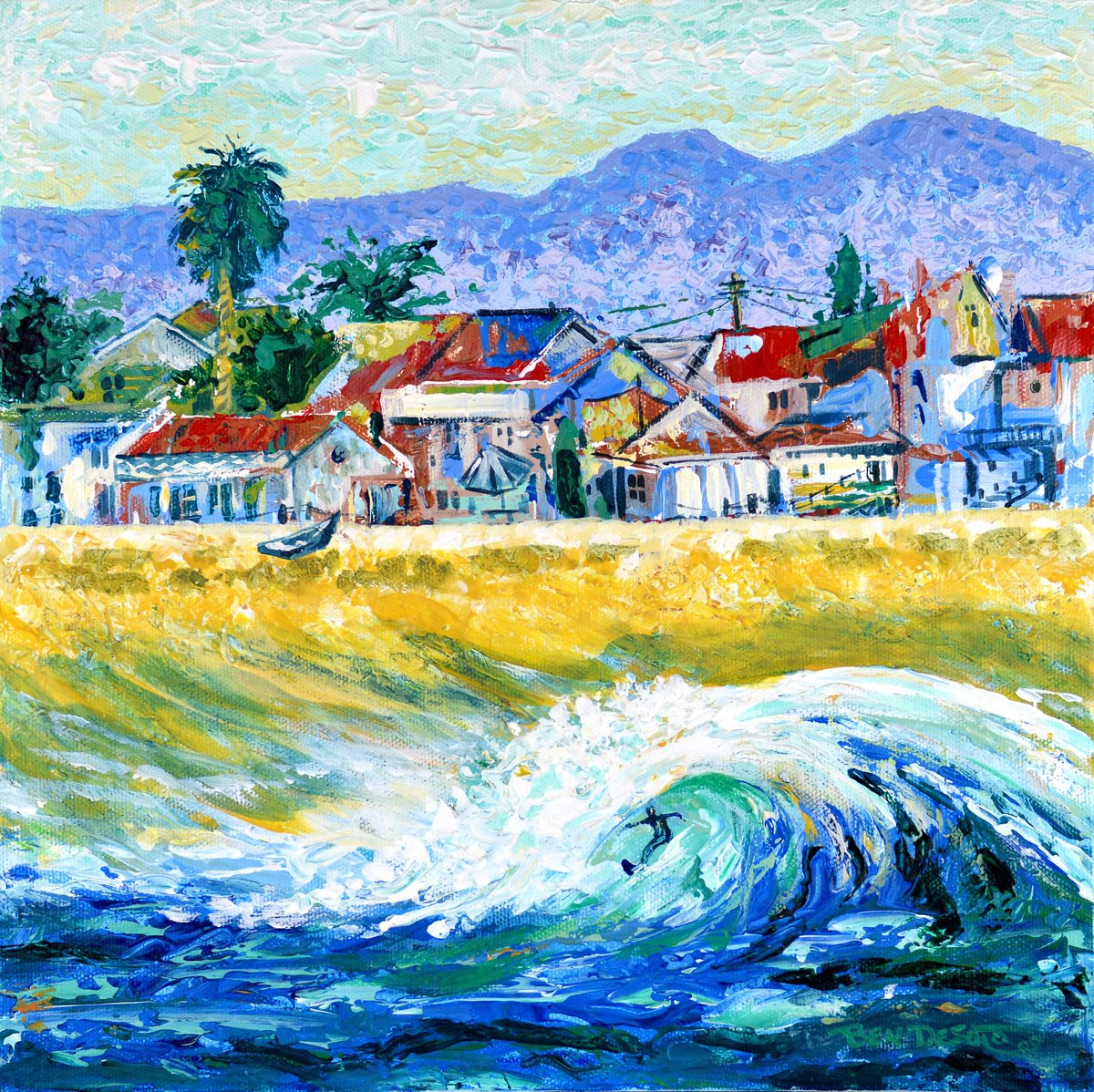 Landscape Acrylic Painting By Ben De Soto, 12 X 12, Wave, Original Artwork