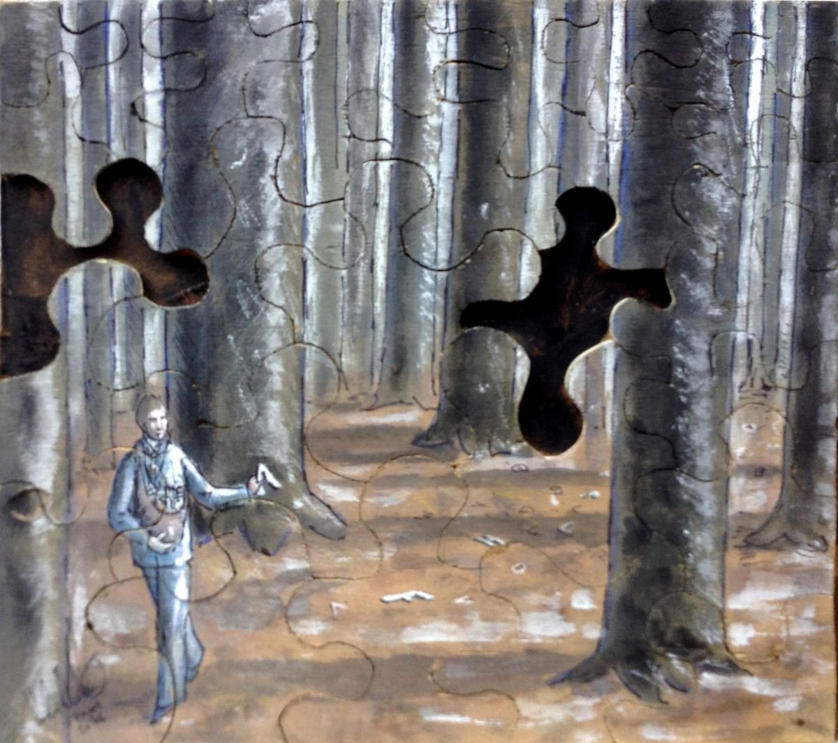 Surrealistic Landscape Painting By Paolo Beneforti, 10 X 9", Sower Of Letters, Original Artwork