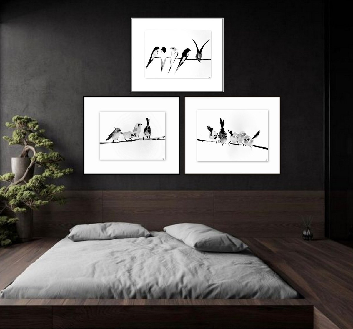 Impressionistic Animal Ink Drawing By Nadia Moniatis, 12 X 16", Birds, Original Artwork