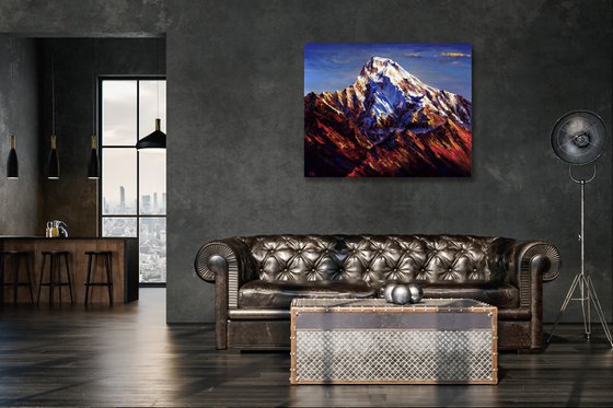 Annapurna Mountains painting art Everest Mountain Himalayas Nepal