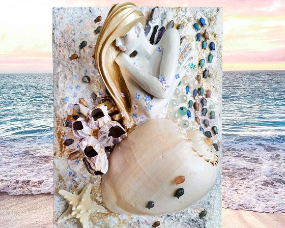Original artwork Ocean/Sea Goddess, fantasy woman art wall sculpture. Unique gift
