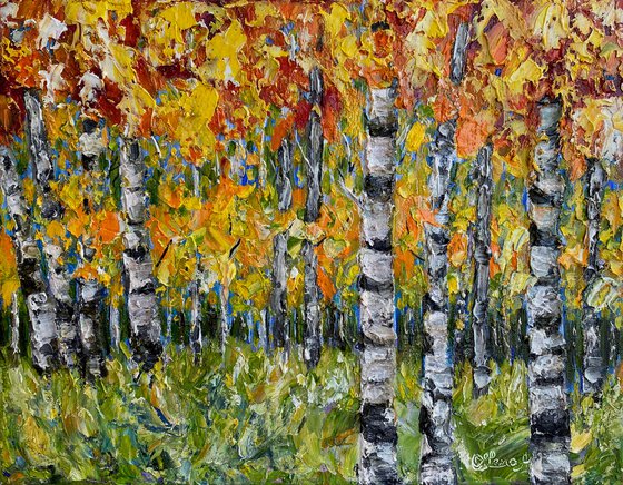 Aspen Trees impasto with Palette Knife