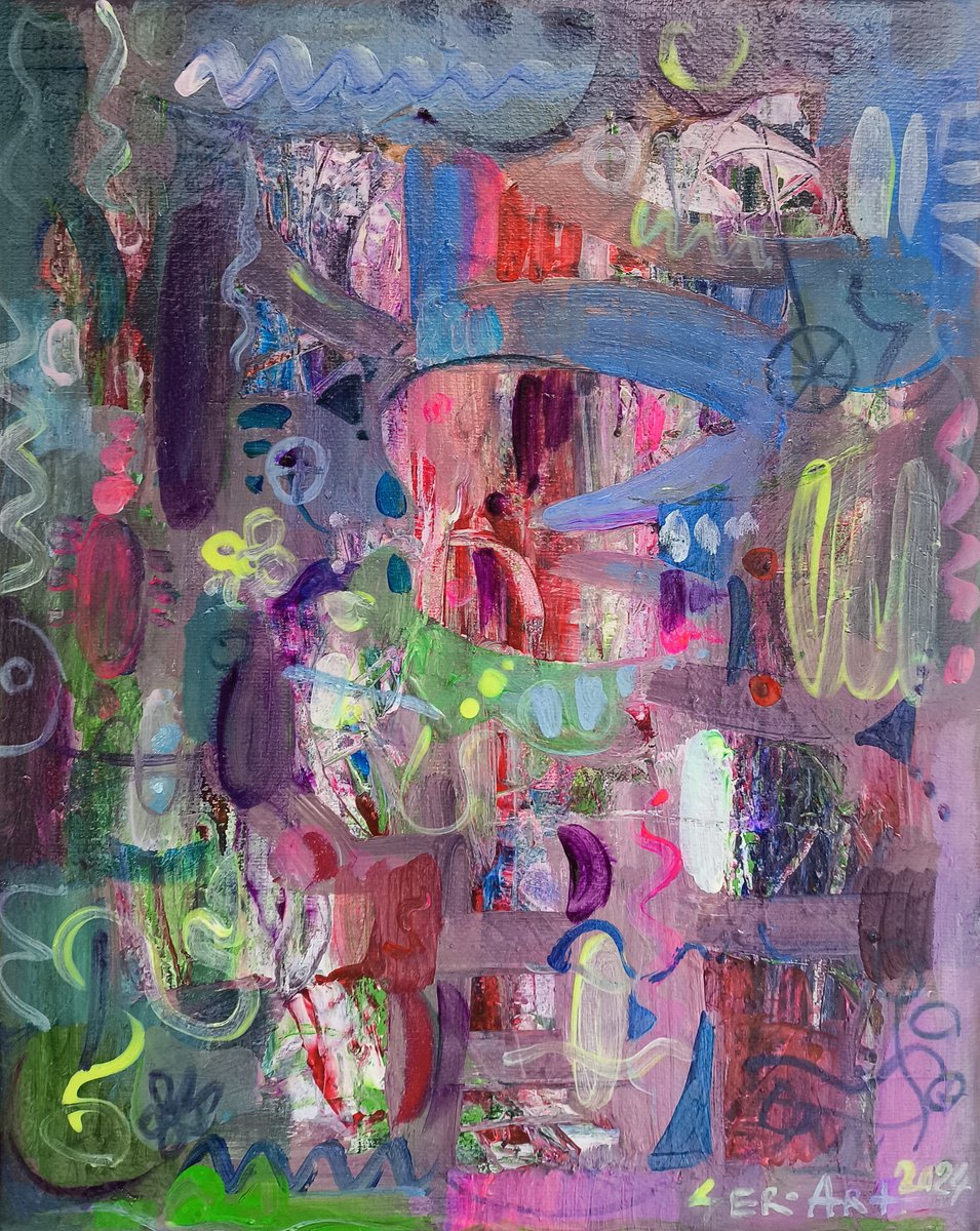 Abstract Animal Oil Painting By Seyran Gasparian, 9 X 12", Flight Of Colors, Original Artwork