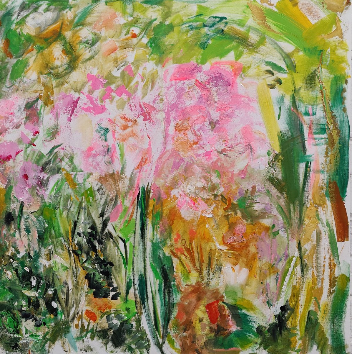 Abstract Acrylic Painting By Sylvie Dodin, 39 X 39", Flowers, Original Artwork