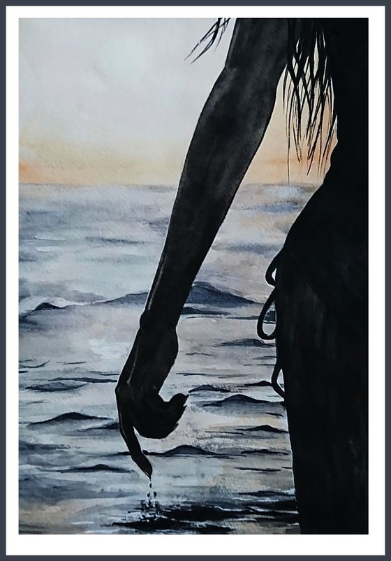 Sunset swim. Original watercolor painting by Svetlana Vorobyeva