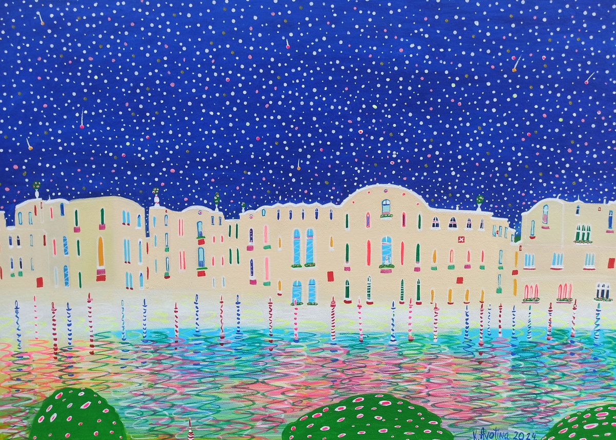 Impressionistic Landscape Acrylic Painting By Katrina Avotina, 28 X 20", The Perfect View, Original Artwork