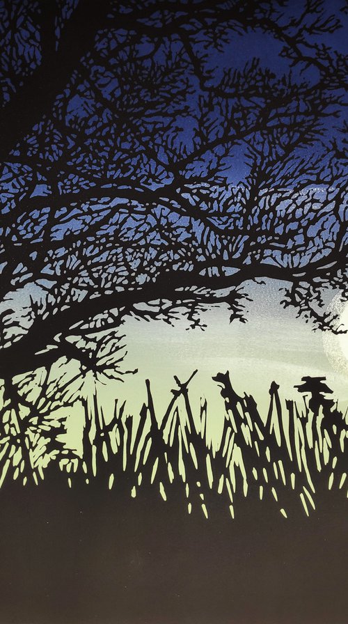 Otmoor Tree With Rising Moon by Alexandra Buckle