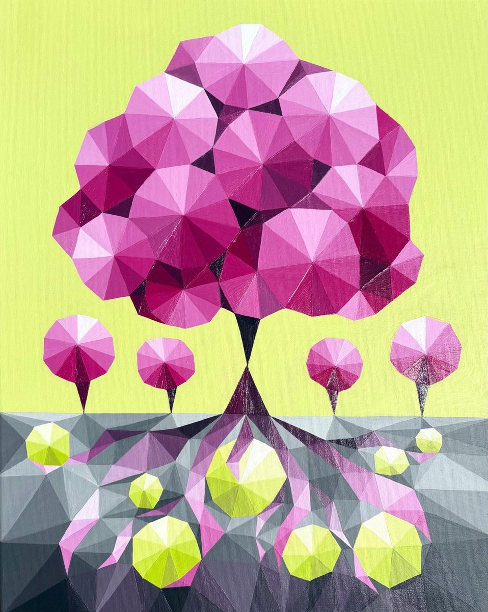 Geometric Landscape Acrylic Painting By Maria Tuzhilkina, 16 X 20", Family Tree Of Power, Original Artwork