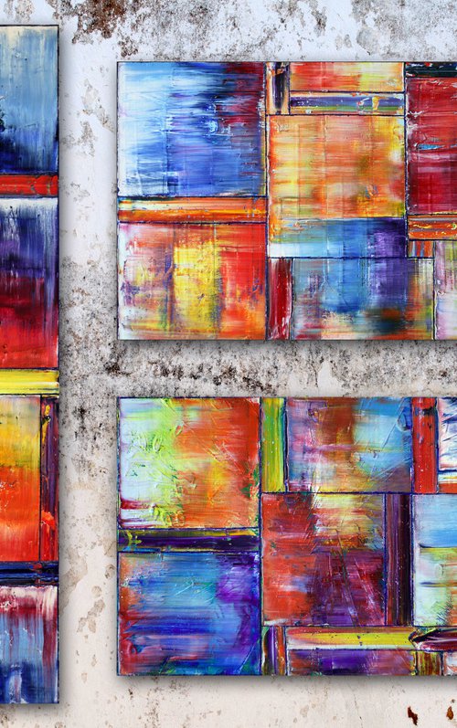 "Look At What We Have Built" - Save As A Series - Original Xt Large PMS Abstract Triptych Oil Paintings On Canvas - 68" x 60" by Preston M. Smith (PMS)