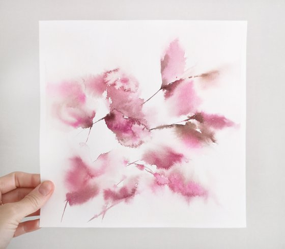 Blush pink flowers painting set, watercolor loose flowers
