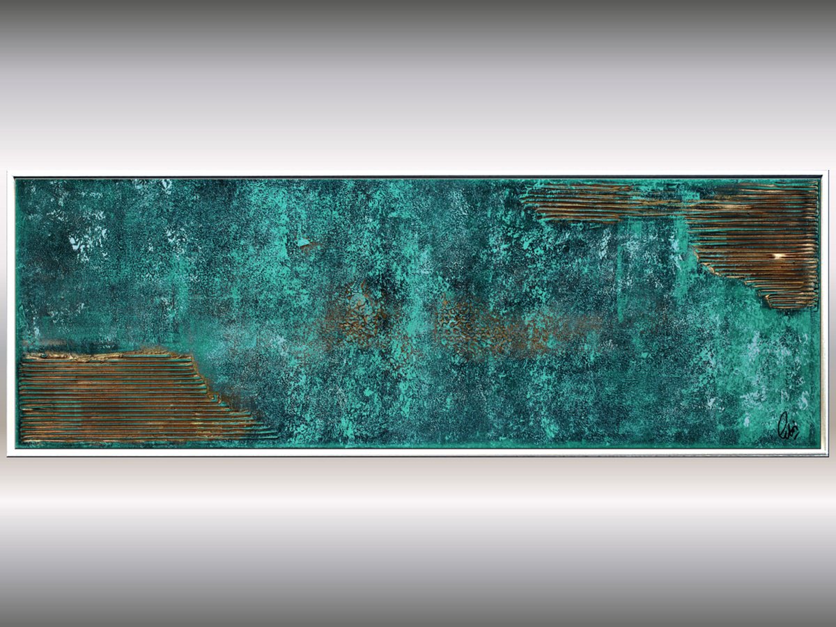 Abstract Acrylic Painting By Edelgard Schroer, 48 X 17, Glowing Waves, Original Artwork