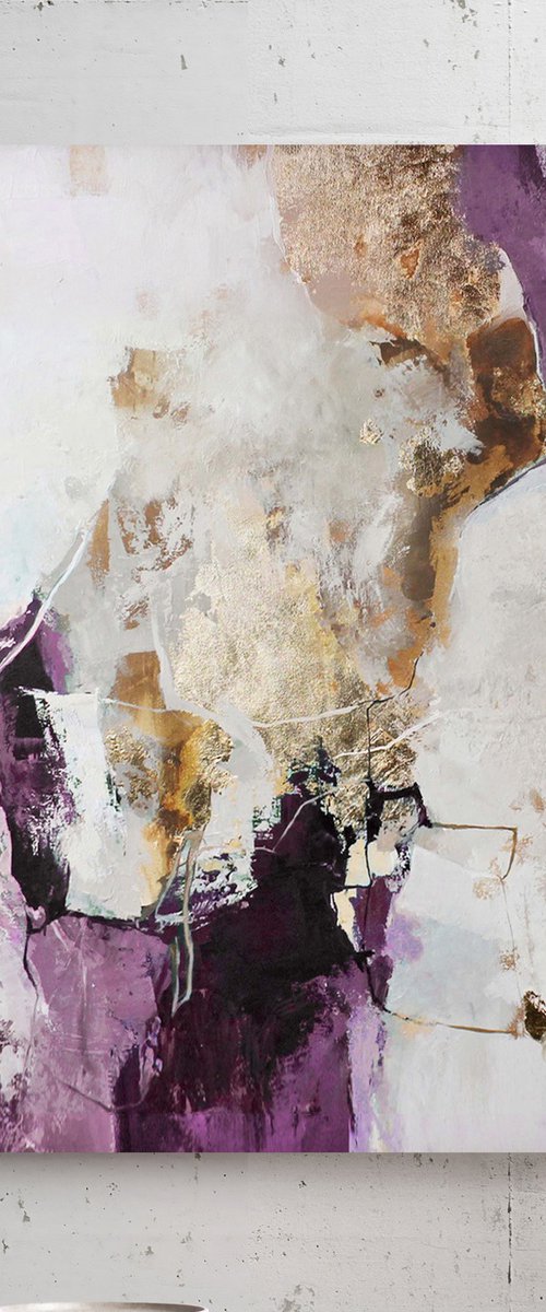 "Pink Flow 5" Abstract purple gold art by Yana Sagan