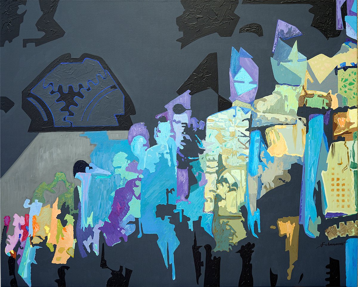 Expressive Portrait Acrylic Painting By Uwe Fehrmann, 39 X 31", Trance, Fashion Show, Original Artwork