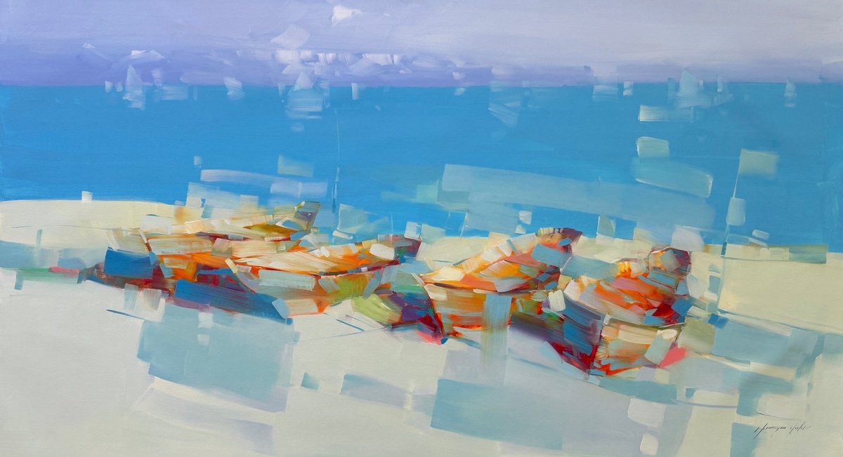 Fishing Boats By Vahe Yeremyan, 56 X 30, Artwork For Sale On Artfinder