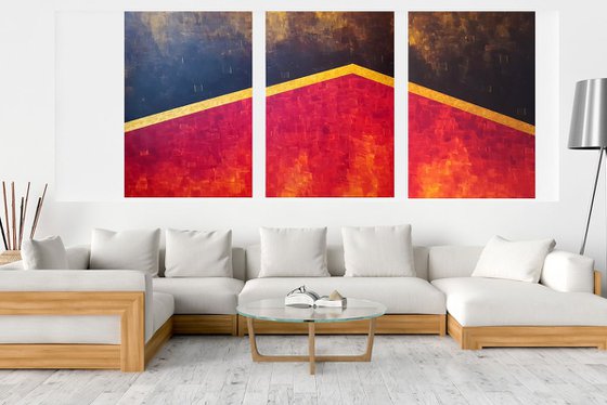 On the Hot roof - XXL  210 x 100 cm  triptych abstract painting