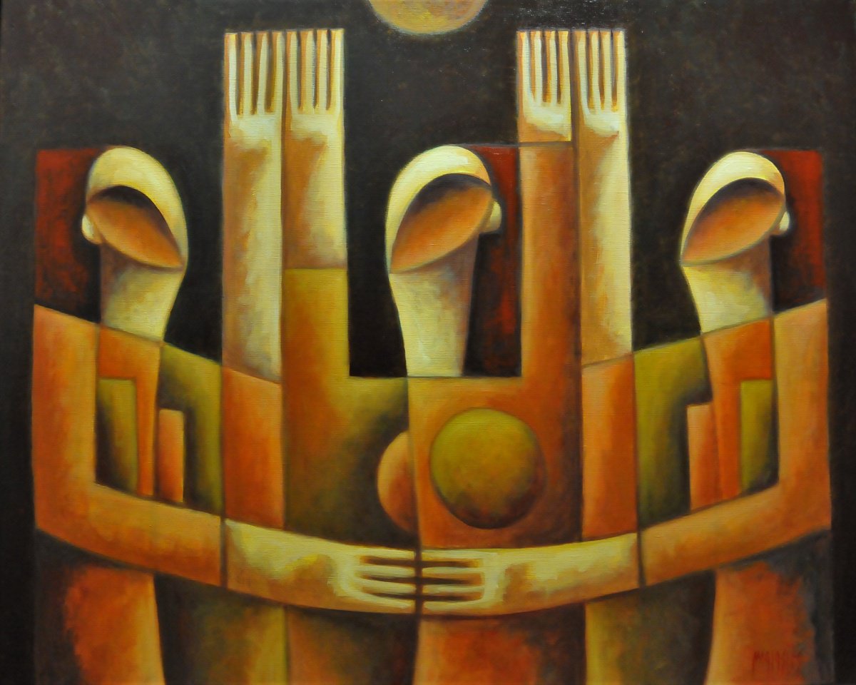 Surrealistic Portrait Oil Painting By Malasits Zsolt, 39 X 31", Together, Original Artwork