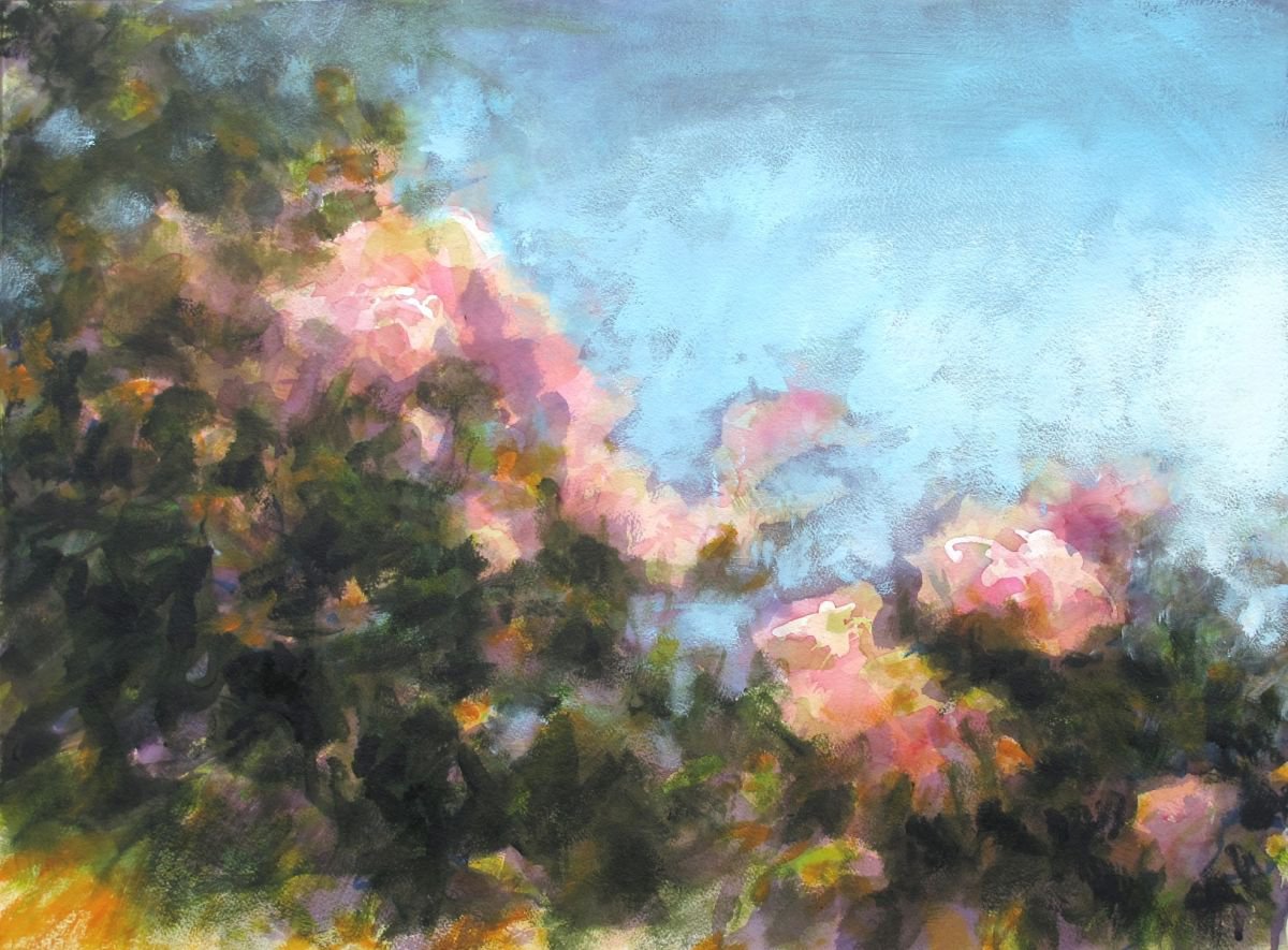 Roses bush II - acrylic on paper - medium size by Fabienne Monestier