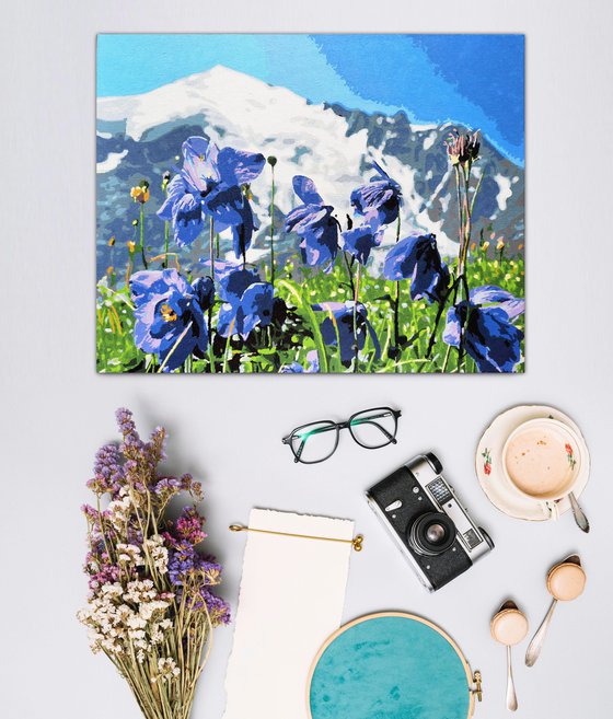 Lilac bellflowers in mountains