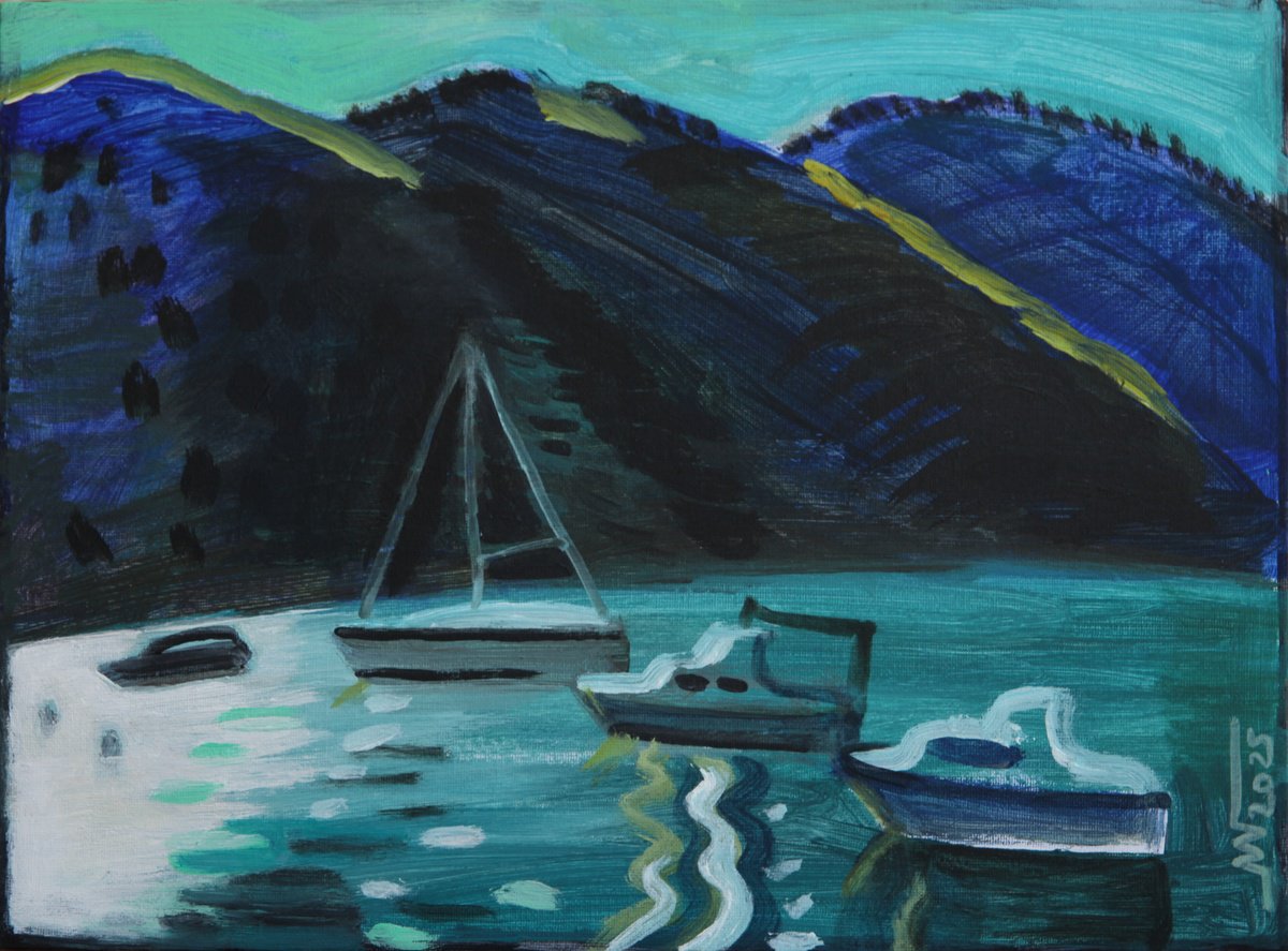 Landscape Acrylic Painting By Marina Gorkaeva, 16 X 12", Boka, Original Artwork