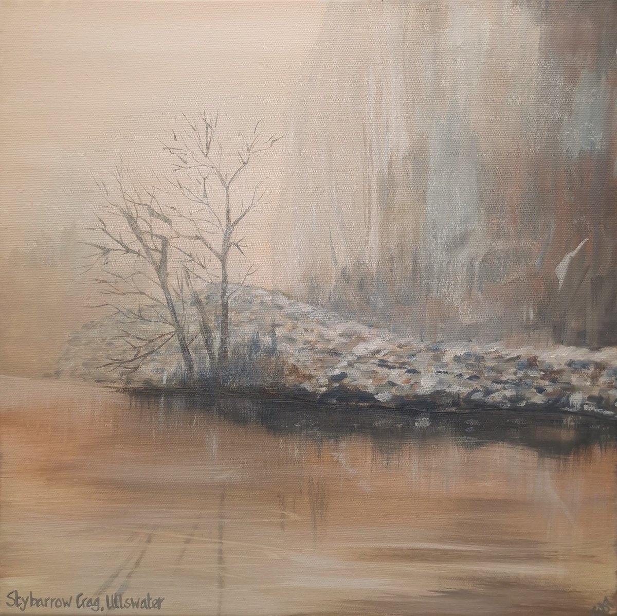 Organic Landscape Acrylic Painting By Sam Martin, 14 X 14", Stybarrow Crag, Ullswater, Original Artwork