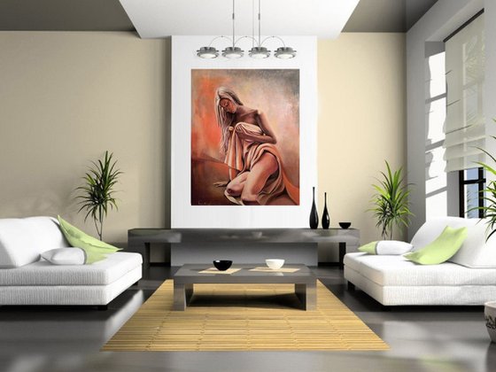 " Golden Memory " - 80 x 100cm Original Oil Painting Nude Erotic