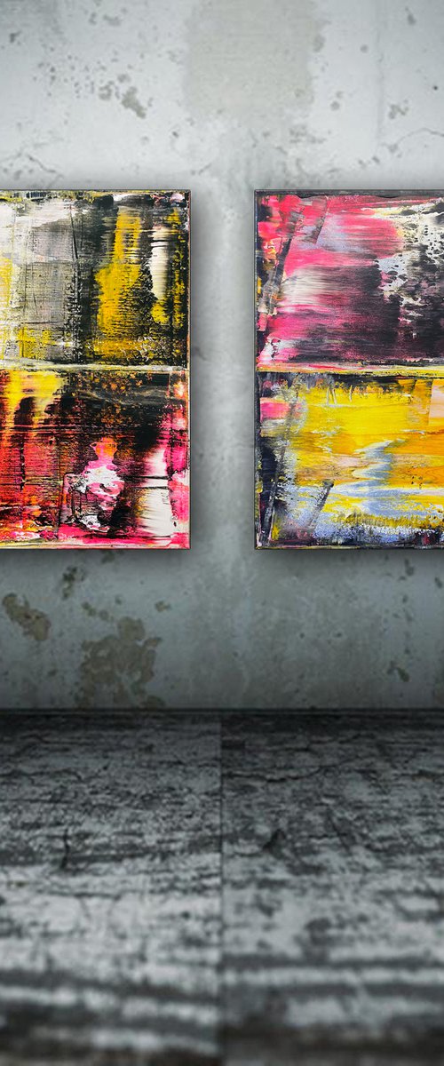 "Come As You Are" - FREE WORLDWIDE SHIPPING + Save As A Series - Original PMS Abstract Diptych Acrylic Paintings On Canvas - 32" x 20" by Preston M. Smith (PMS)