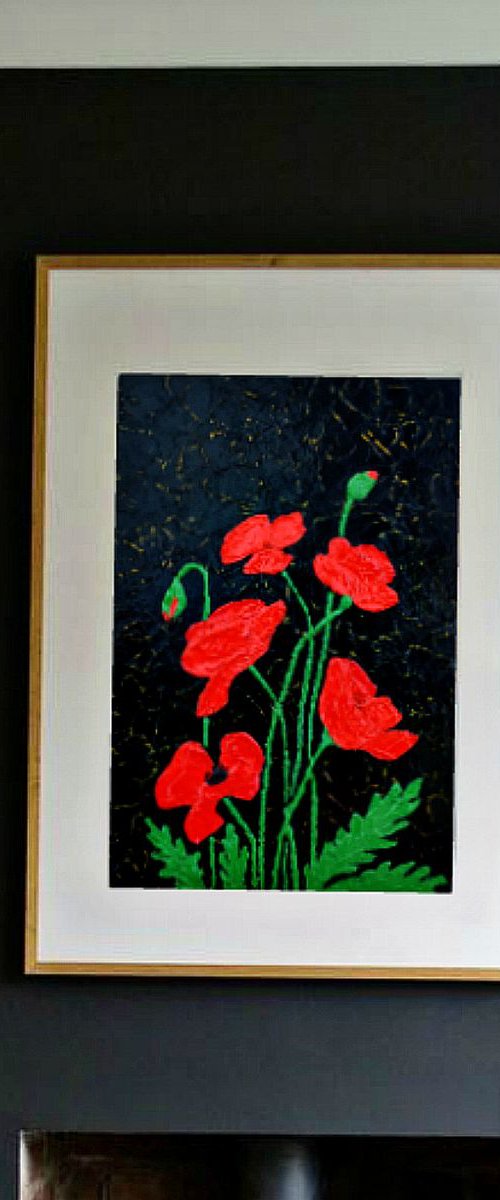 Modern impasto Poppies /Maquis - 30 X 20 cm by Elena Adele Dmitrenko