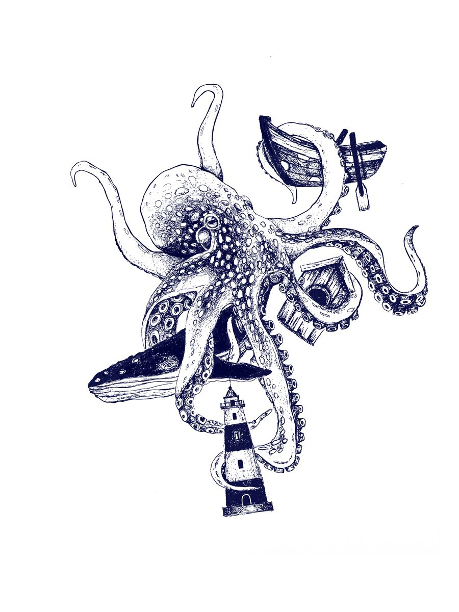 Surrealistic Animal Giclee Print By Evgenia Smirnova, 12 X 17, The Keeper Of The Depths, Original Artwork