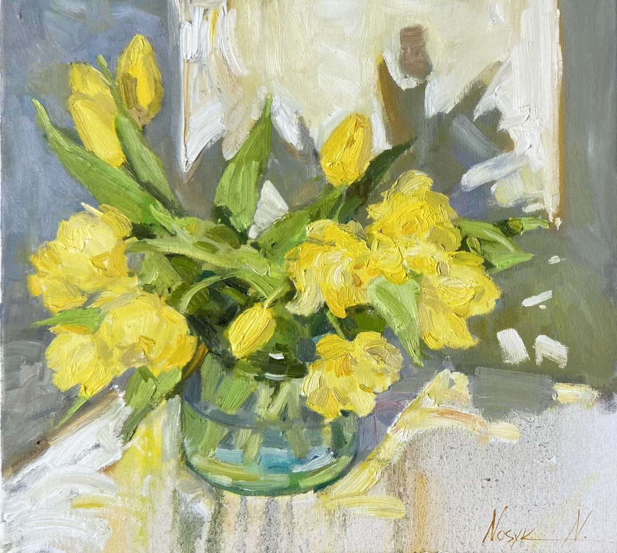 Impressionistic Botanical Oil Painting By Nataliia Nosyk, 20 X 18", Hello, Spring, Original Artwork