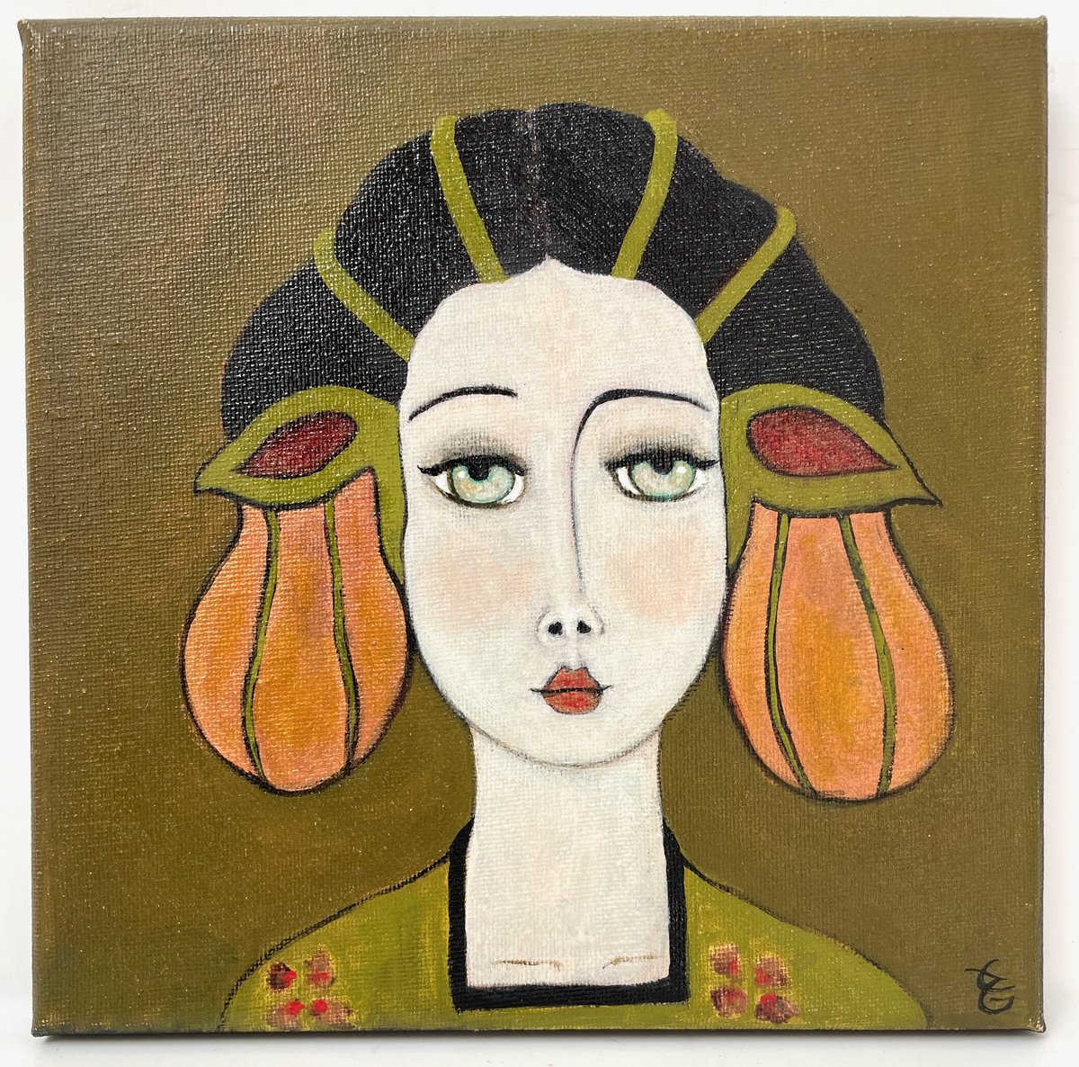 Expressive Portrait Acrylic Painting By Eleanor Gabriel, 8 X 8, Flora, Original Artwork