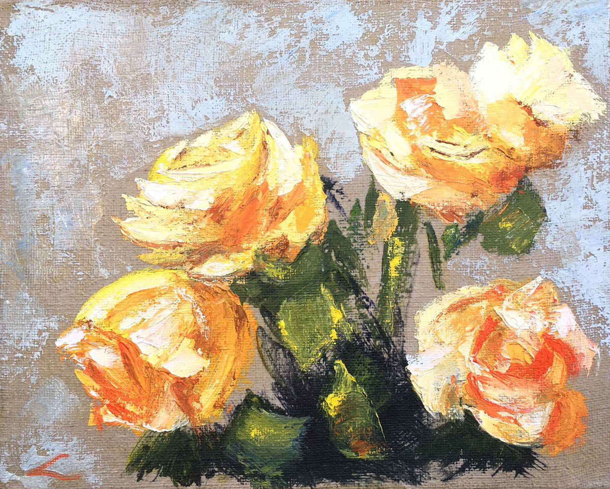Impressionistic Botanical Oil Painting By Elena Sokolova, 20 X 16, Roses, Original Artwork