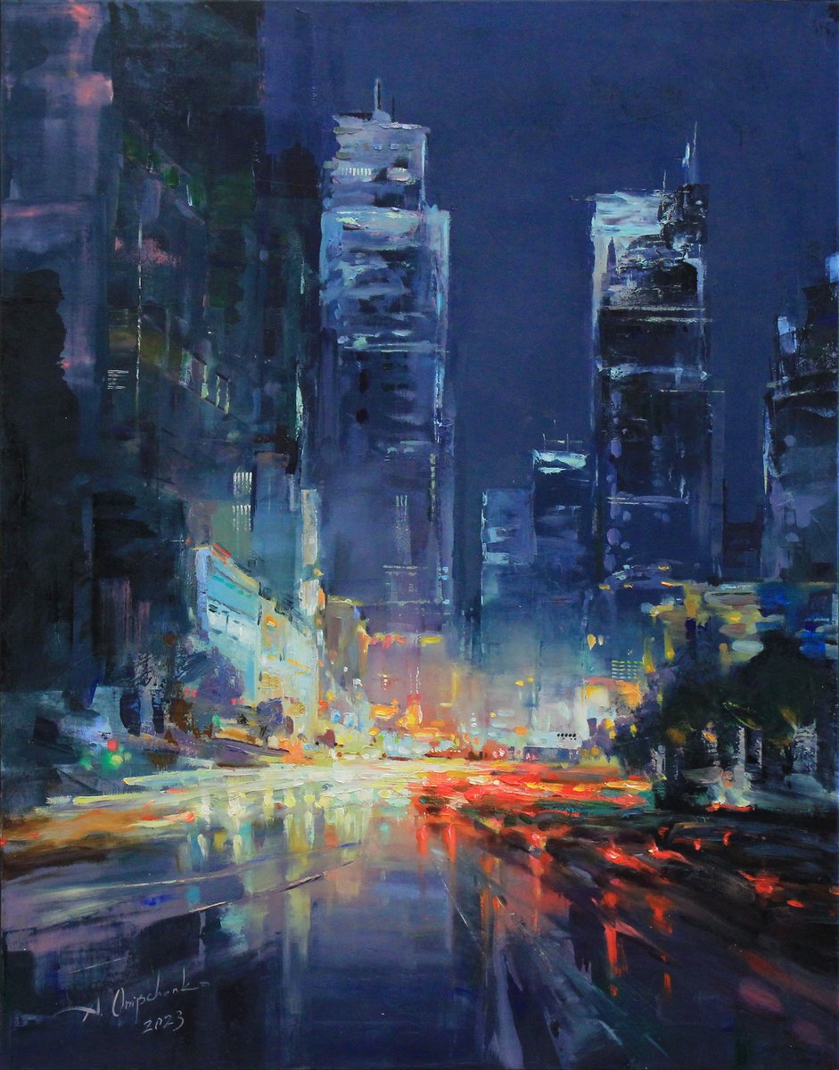 Night street by Alisa Onipchenko-Cherniakovska