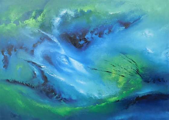 Cool night -  70x50 cm, Original abstract painting, oil on canvas
