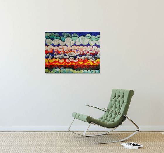 Unique sunset (60x80cm, cubism, oil painting, ready to hang)