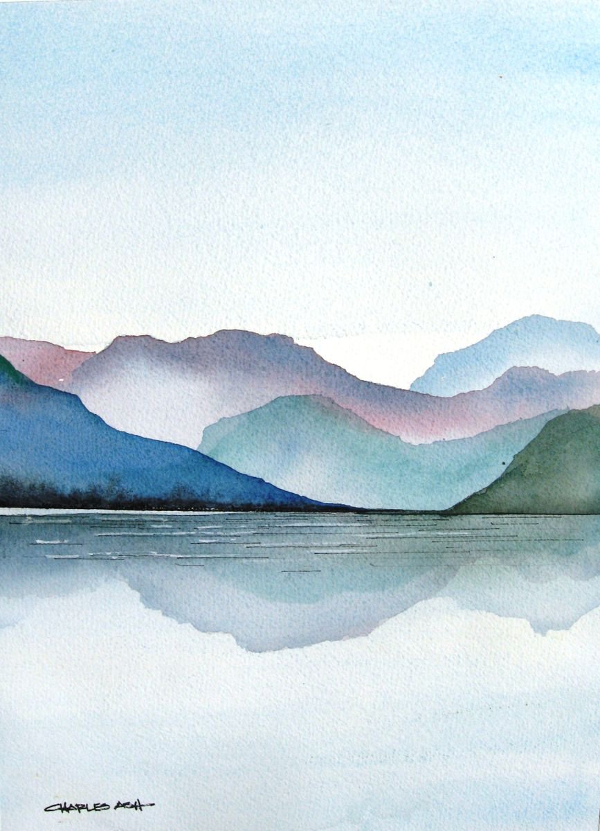 Highlands Lake - Original Watercolor Painting by CHARLES ASH