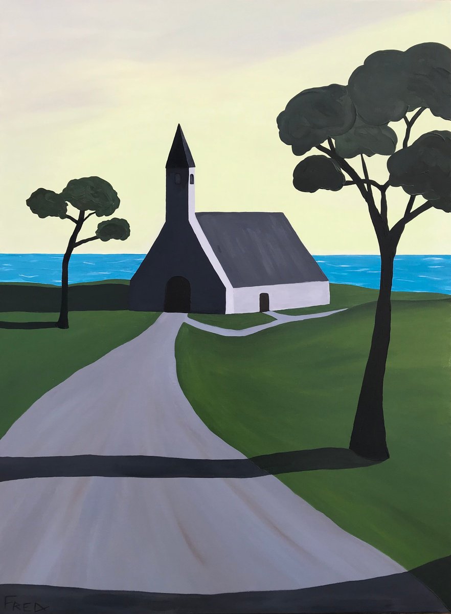 Landscape Oil Painting By Cadiou Frederic, 24 X 32, Davet Ar Chapel, Original Artwork