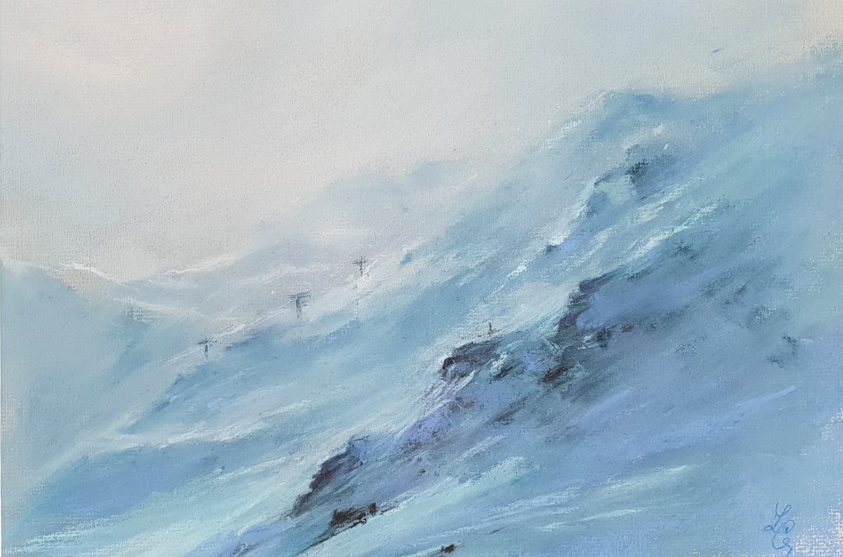 Impressionistic Landscape Pastel Drawing By Elena Genkin, 12 X 8, Looking Forward To A Ski Day, Original Artwork