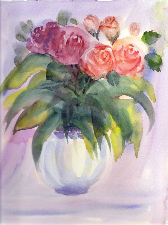 Spring Pink roses in a Vase