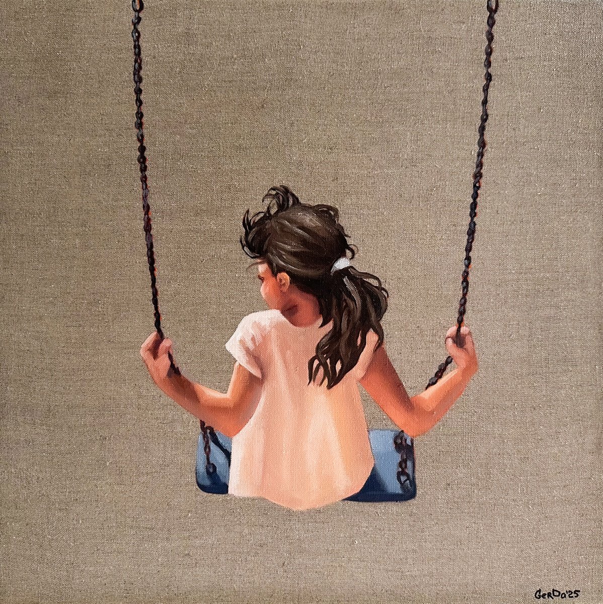 Photorealistic Portrait Oil Painting By Daria Gerasimova, 20 X 20, Childhood, Original Artwork