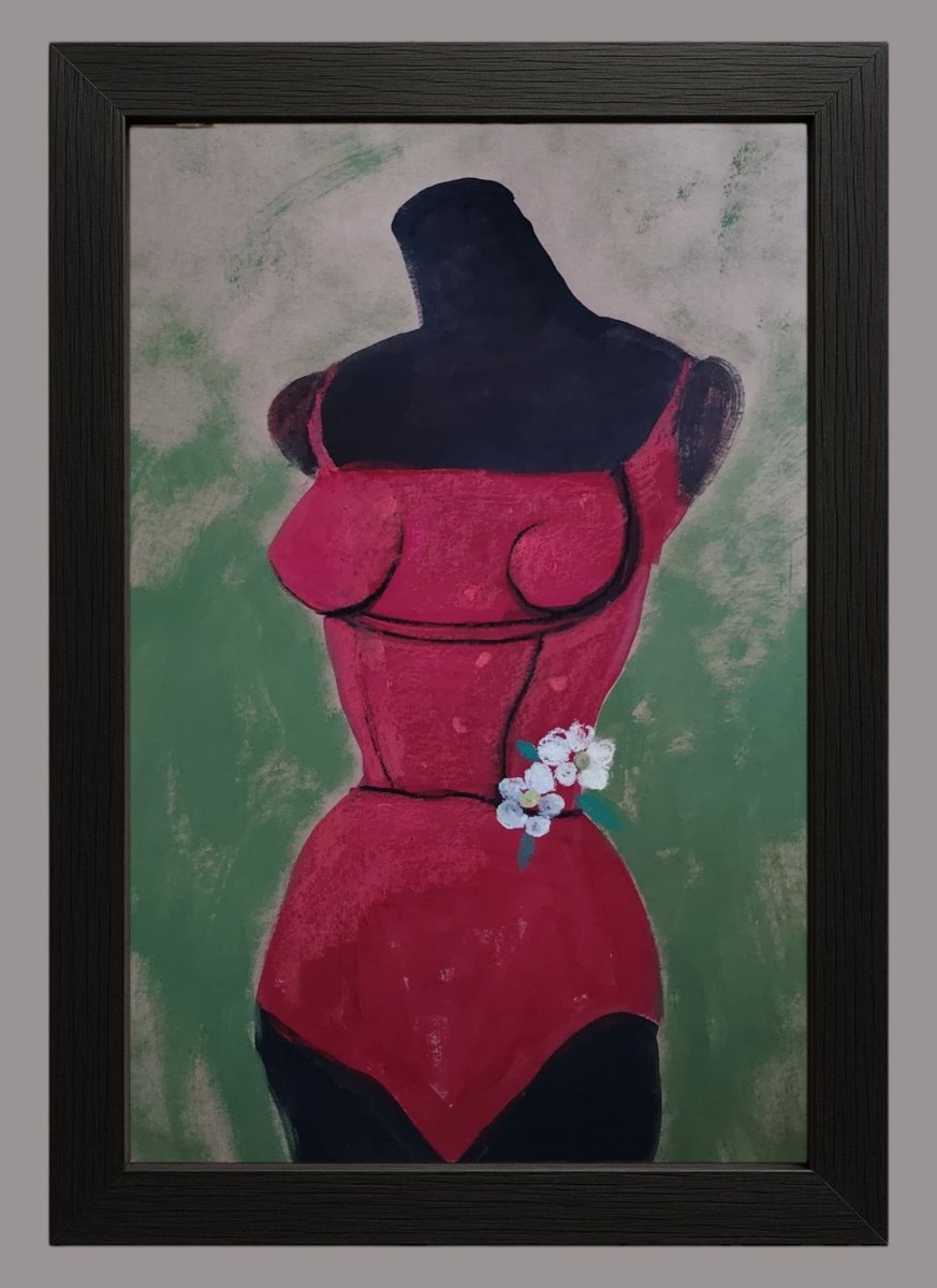 Portrait Painting By Kira K. Sadian, 20 X 28", Red, Original Artwork