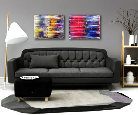 "Speed Demon" - FREE USA SHIPPING + Save Over $100 As A Series - Original PMS Abstract Diptych Oil Paintings On Canvas - 40" x 16"