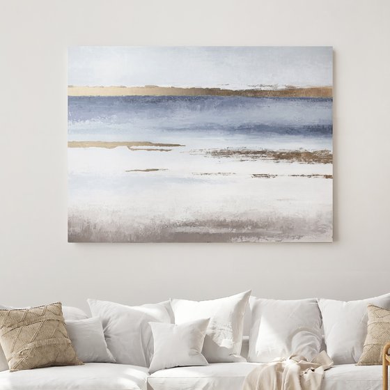 "Horizon" Blue gold abstract acrylic art