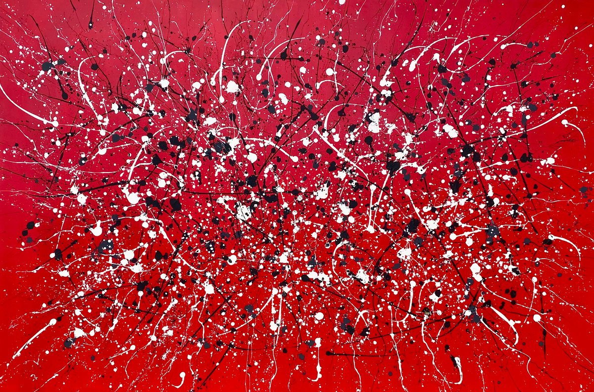 Red Infinite Flightt series, white, black large abstraction, drops, expressionism droppi... by Nataliia Krykun