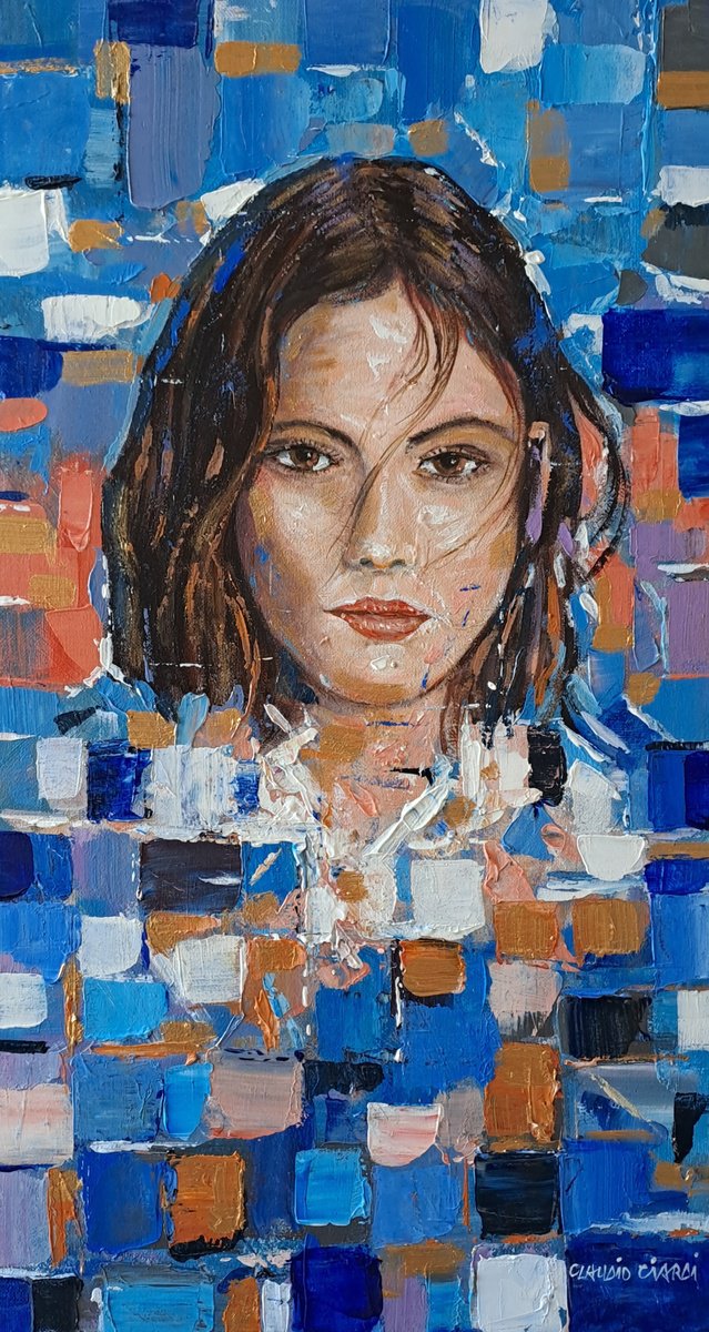 Expressive Portrait Acrylic Painting By Claudio Ciardi, 8 X 16, Figure, Original Artwork