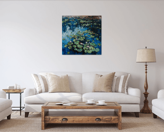 White Water Lilies - Original Oil painting - FREE SHIPPING