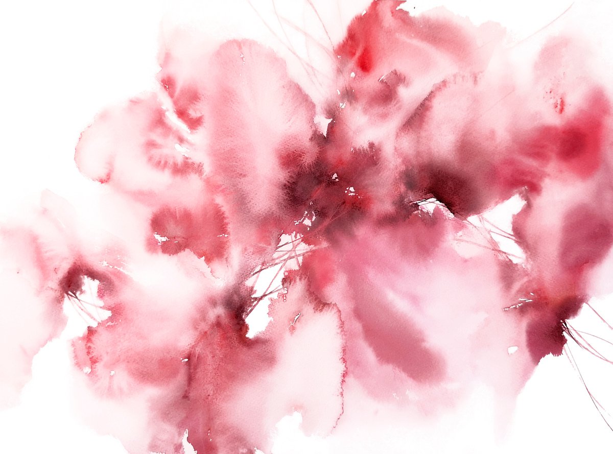 Bright pink flowers, abstract floral art by Olya Grigo