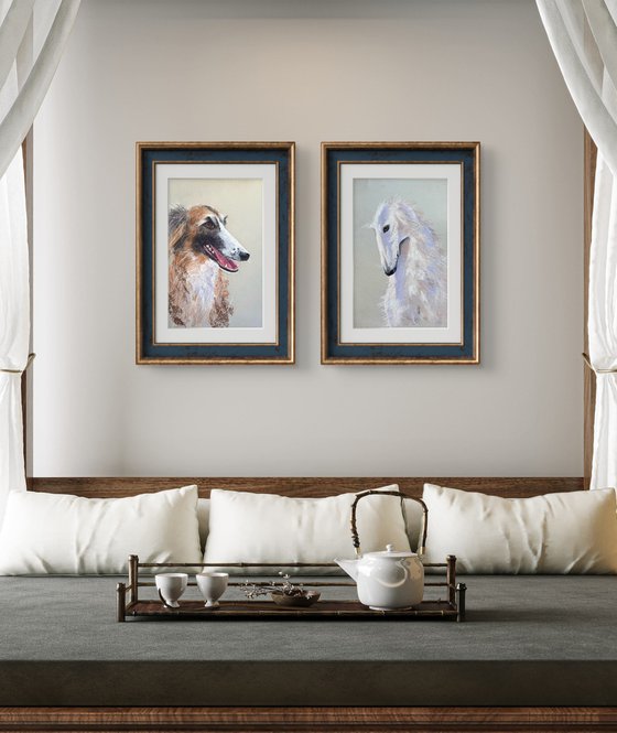 Twin Dog Portraits Pastel