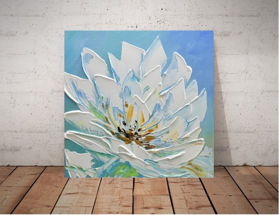 White Magnolia Flower III - 12"x12" Canvas Impasto Art